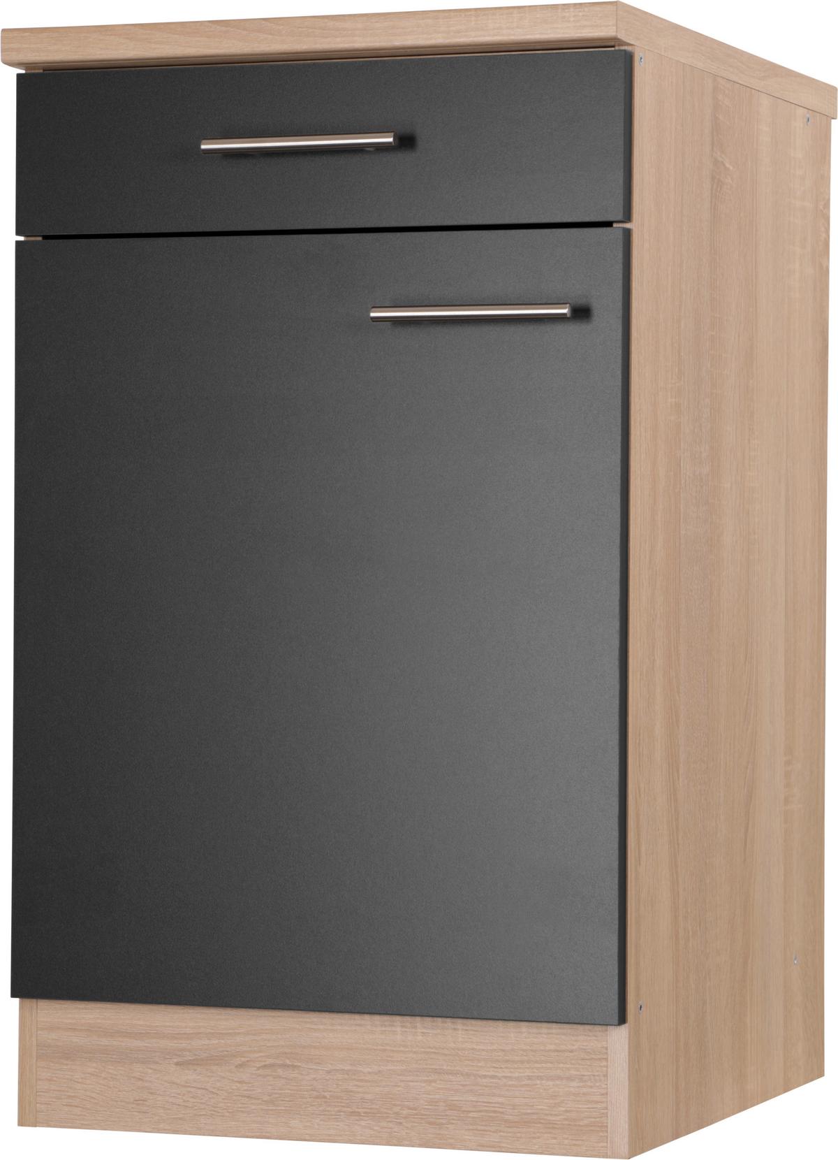 Küchenunterschrank Merle Schwarz, Eiche Dekor B:50cm - Eichefarben/Schwarz, Basics, Holzwerkstoff (50/84,8/60cm) - Respekta
