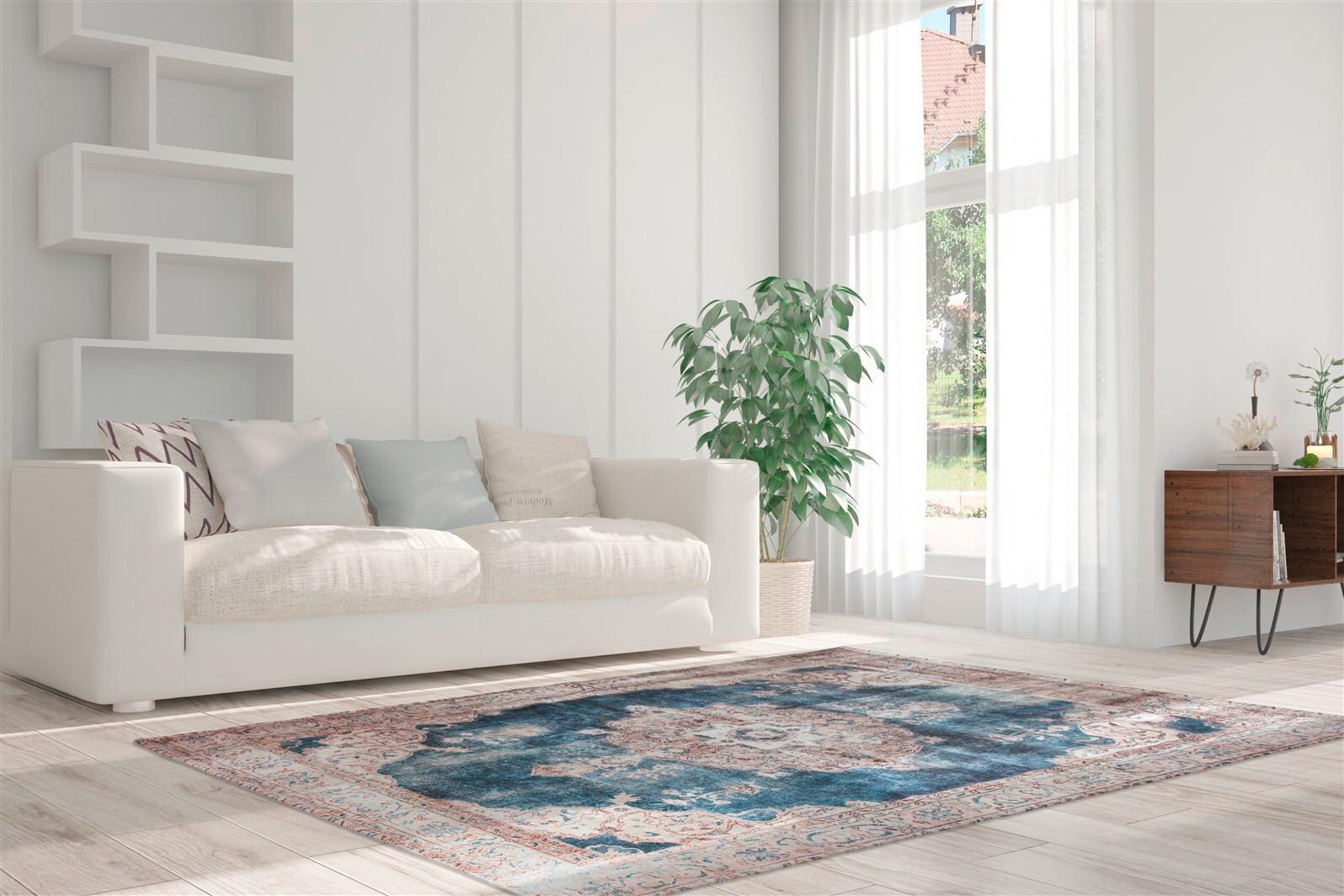 Flachwebteppich Blau, Creme Vintage 8400, BxL: 160x230 cm - Blau/Creme, KONVENTIONELL, Textil (160/230cm)