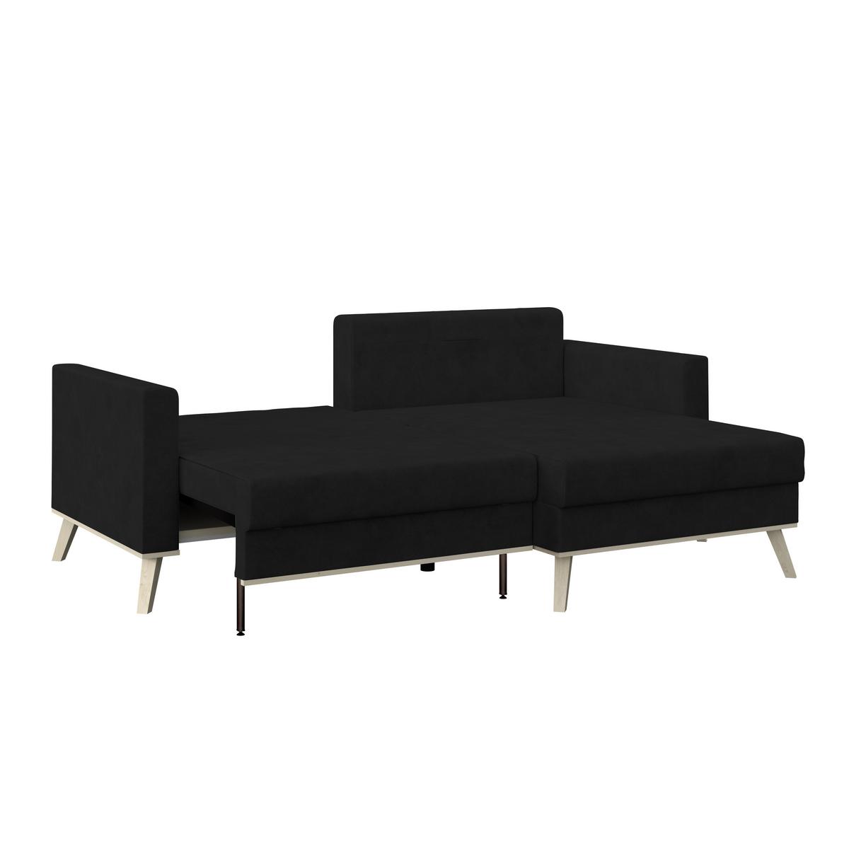 Ecksofa mit Schlaffunktion & Bettkasten Carini Schwarz - Eichefarben/Creme, Basics, Textil (222/152cm)