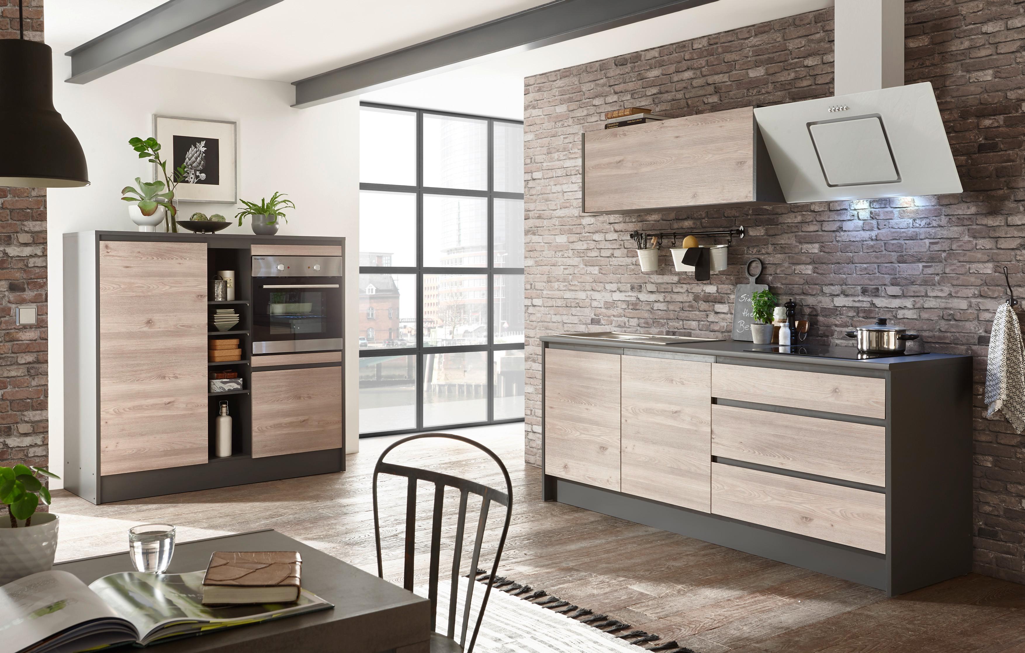Küchenzeile Less ohne Geräte 210 + 150 cm Anthrazit/Eiche - Eichefarben/Anthrazit, MODERN, Holzwerkstoff (210/150cm) - MID.YOU