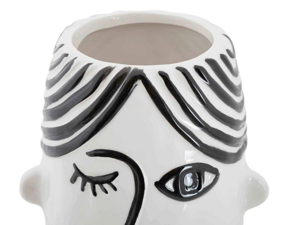 Vase Face Schwarz, Weiß B: 13,2 cm - Schwarz/Weiß, Basics, Keramik (13.2/26.3/11.8cm)