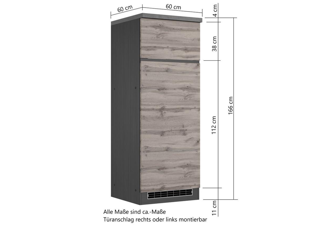 Kühlschrank-Umbauschrank Turin 60 cm Graphitfarben/Eiche - Eiche Wotan/Graphitfarben, Design, Holzwerkstoff (60/166/60cm) - Held