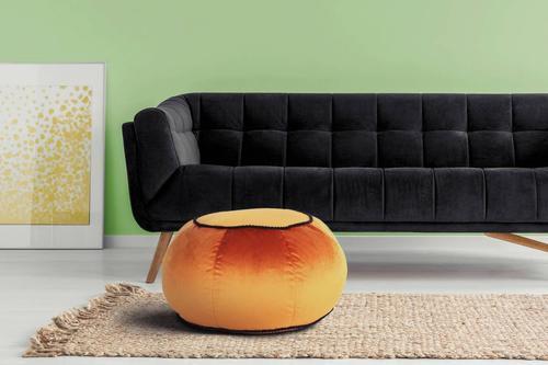 Pouf Taj Mahal DxH: 65x35 cm Samt Bronze mit Reißverschluss - Orange/Bronzefarben, MODERN, Textil (65/35/65cm) - Kayoom