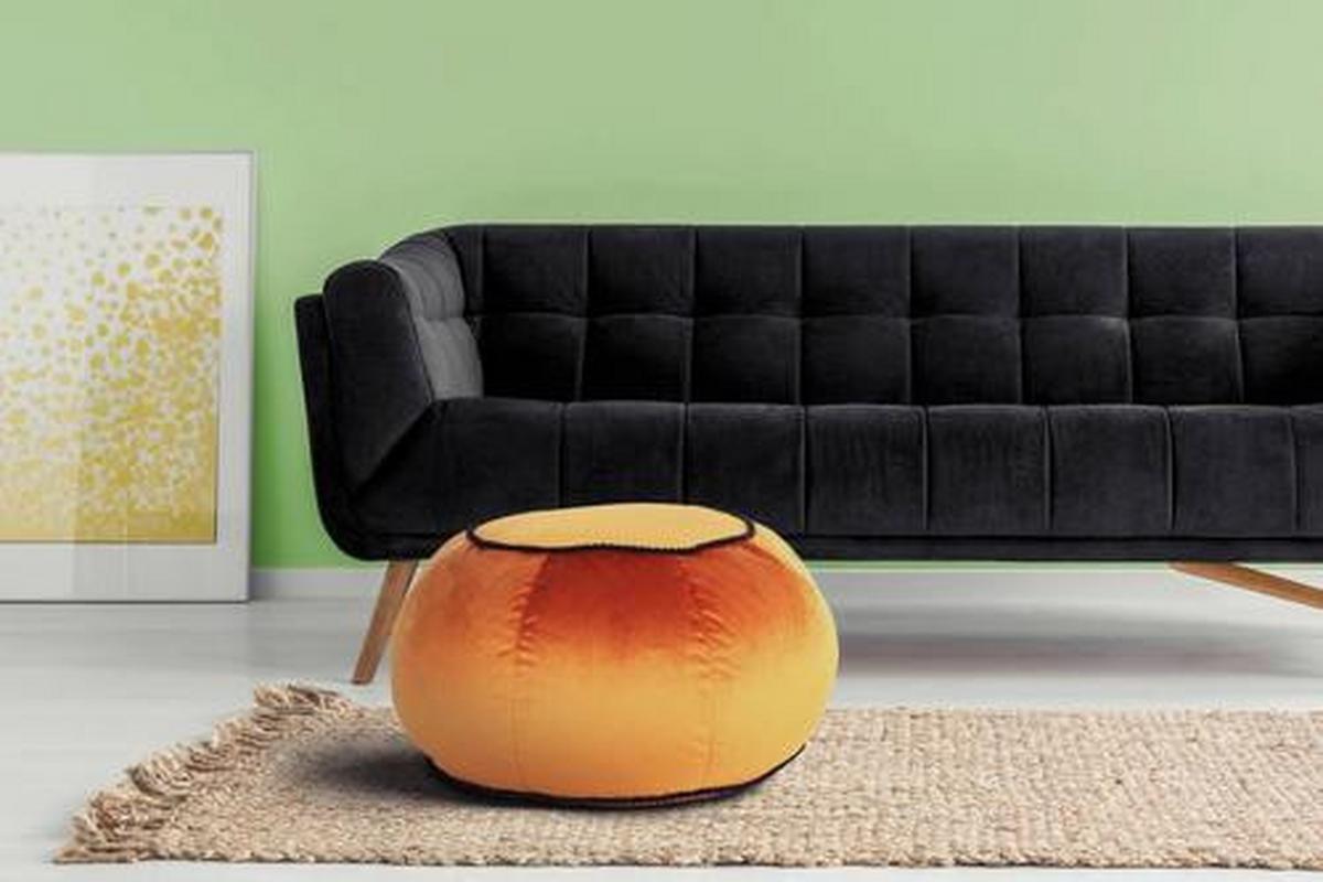 Pouf Taj Mahal Dxh: 65x35 Cm Samt Bronze Mit Reißverschluss - Orange/Bronzefarben, MODERN, Textil (65/35/65cm) - Kayoom