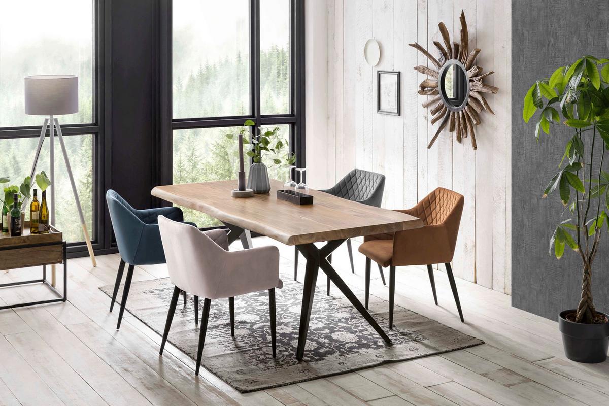 ESSTISCH Schwarz/Naturfarben L: 160cm - Schwarz/Naturfarben, MODERN, Holz/Metall (160/85/78,5cm) - MID.YOU