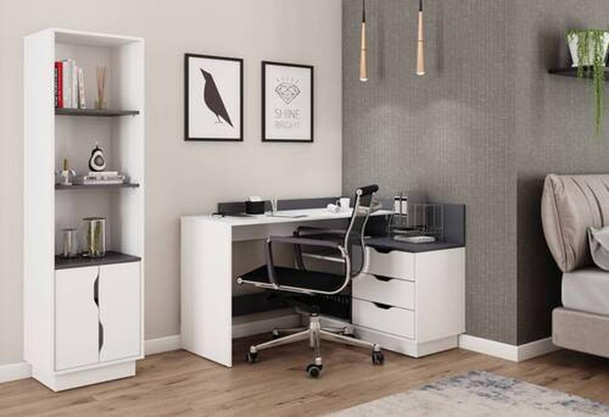 Eckschreibtisch mit Stauraum 105 cm Belfast Schwarz/Weiß - Schwarz/Weiß, LIFESTYLE, Holzwerkstoff (129/105/84cm) - MID.YOU