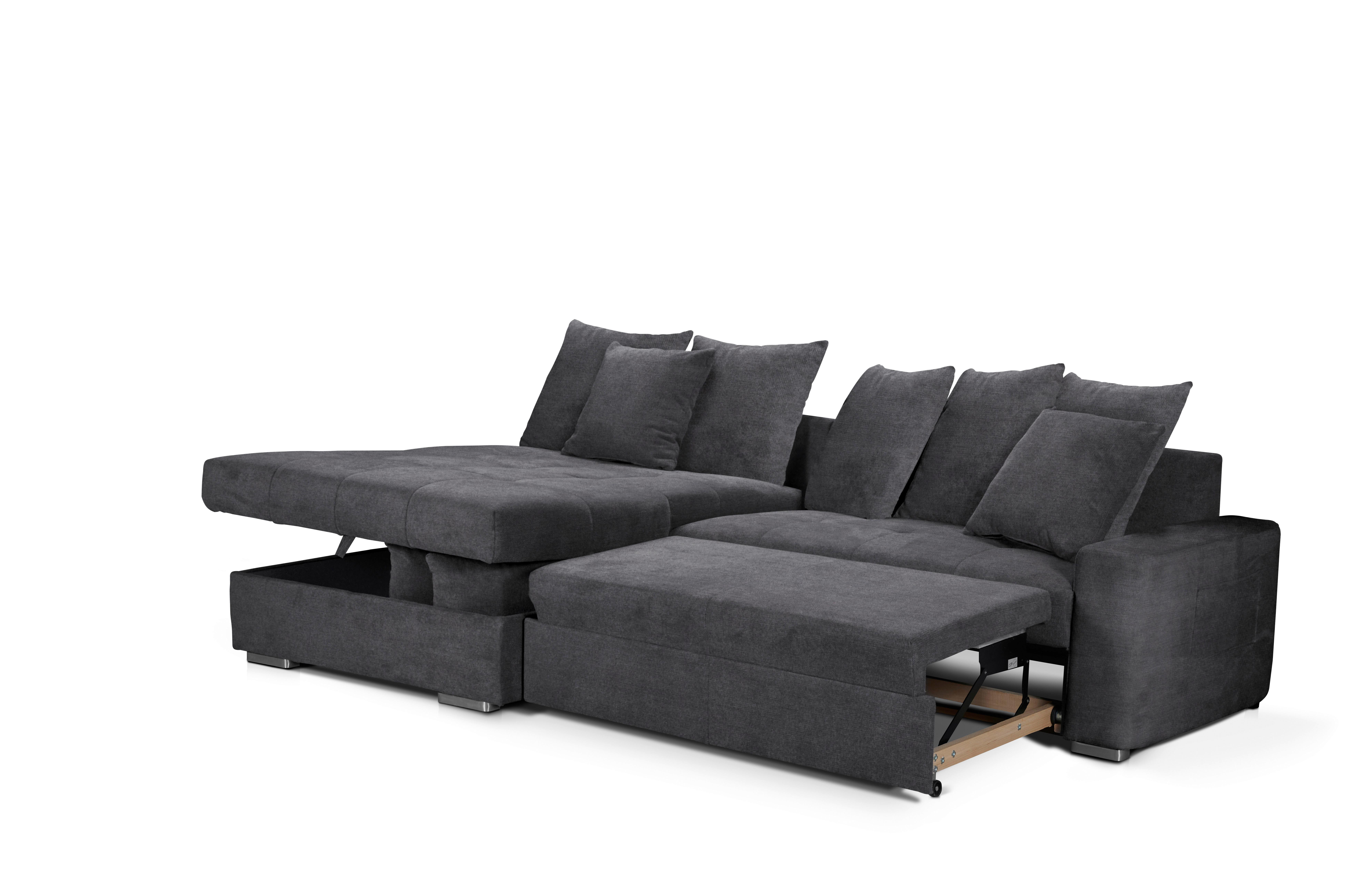 MID.YOU Ecksofa mit Schlaffunktion Salvador + Bettkasten Grau