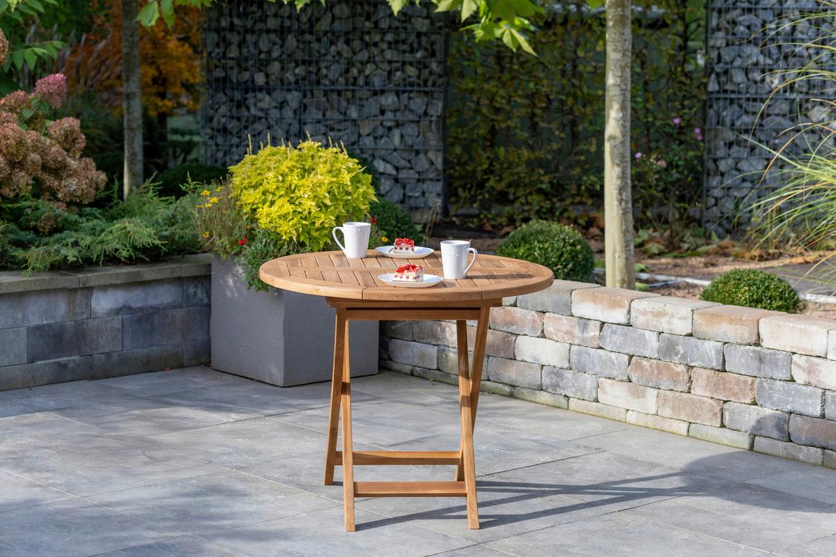 Gartentisch Klappbar Woodie Teakholz D: 90cm - Teakfarben, Basics, Holz (90/75cm) - Gardenson