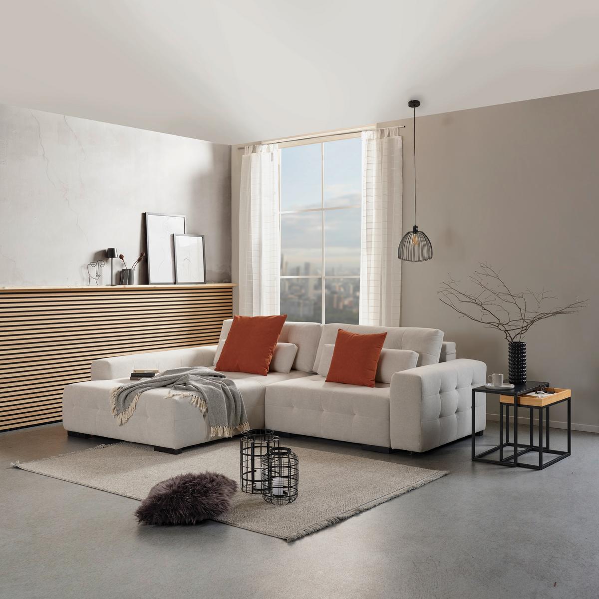 Ecksofa Mit Schlaffunktion Chance Mit Kissen Beige - Beige/Rot, MODERN, Holz/Holzwerkstoff (201/301cm)