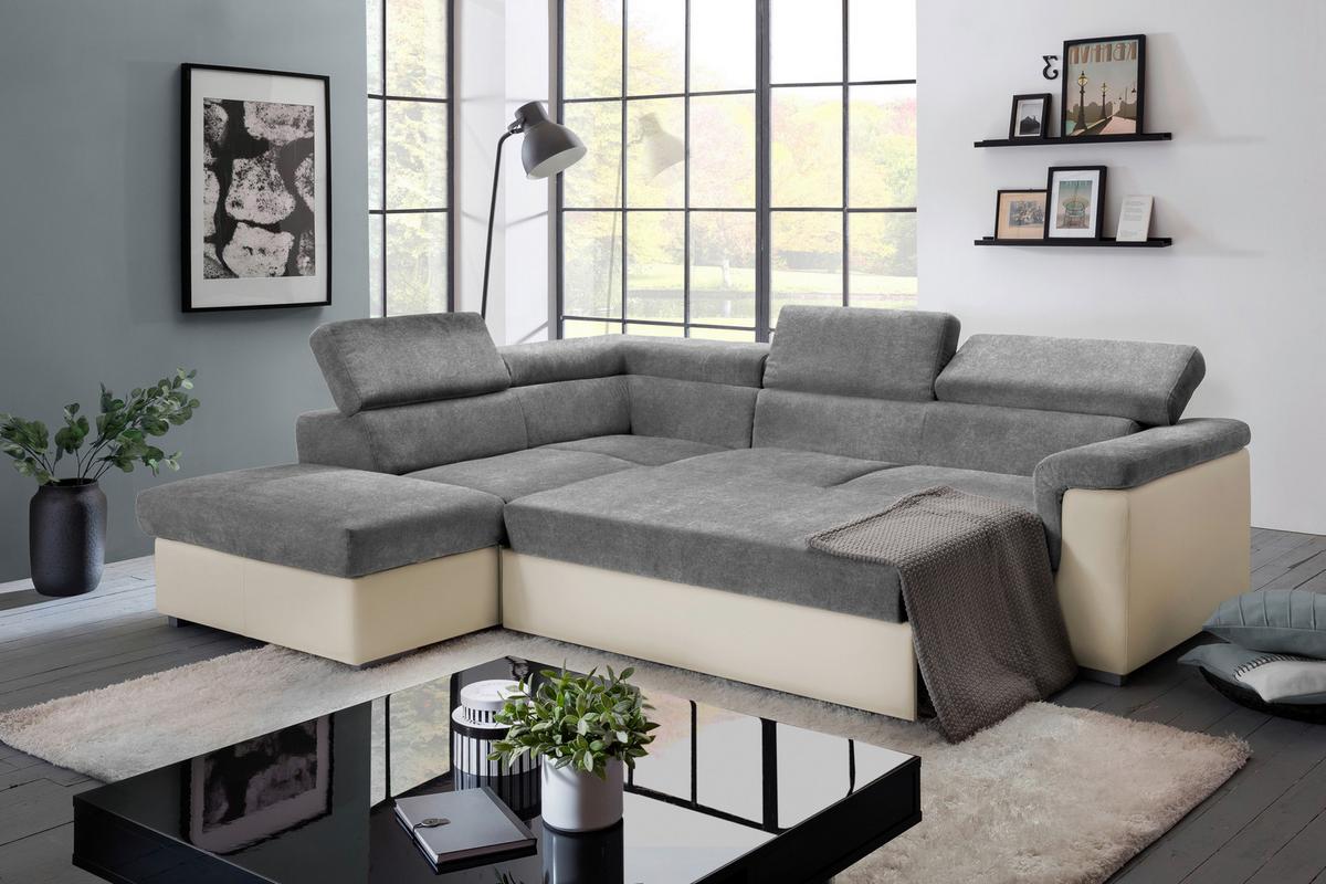 Sedací souprava MILLA antracitová/hnědá levý roh - antracitová/hnědá, Basics, dřevo/textil (217/252cm)