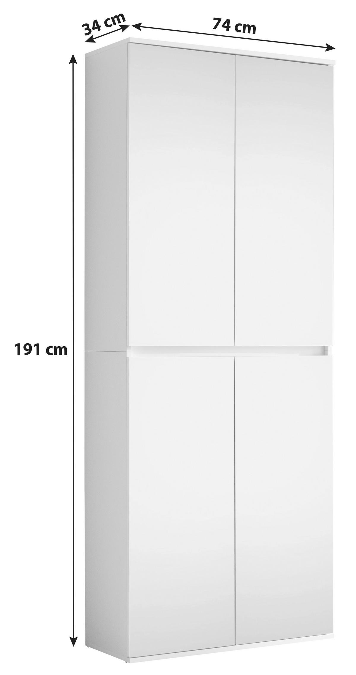 Garderobenschrank Mirror Weiß Mit Spiegel B: 74 cm - Weiß, Basics, Glas/Holzwerkstoff (74/191/34cm) - MID.YOU