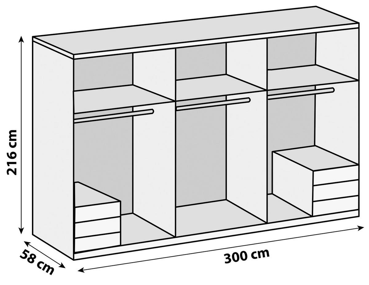 Drehtürenschrank 300cm Level, Weiß/eiche Dekor - Eichefarben/Weiß, MODERN, Glas/Holzwerkstoff (300/216/58cm) - MID.YOU