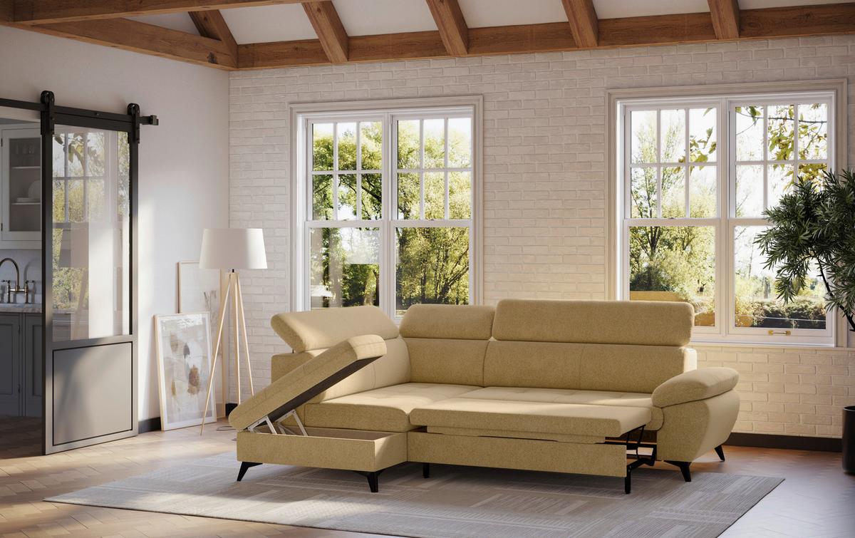 Ecksofa mit Bettfunktion Hudson, Chenille Orange - Schwarz/Orange, KONVENTIONELL, Textil (207/256cm) - Sembella