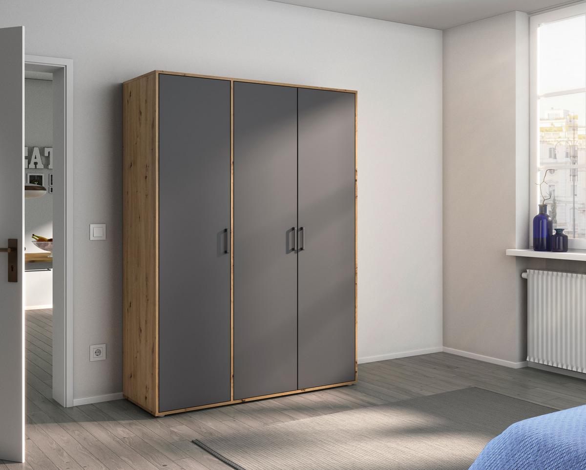 Drehtürenschrank140 cm Voyager Eiche Artisan,grau - Eiche Artisan/Grau, MODERN, Holzwerkstoff (140/194/53cm) - Rauch Möbel