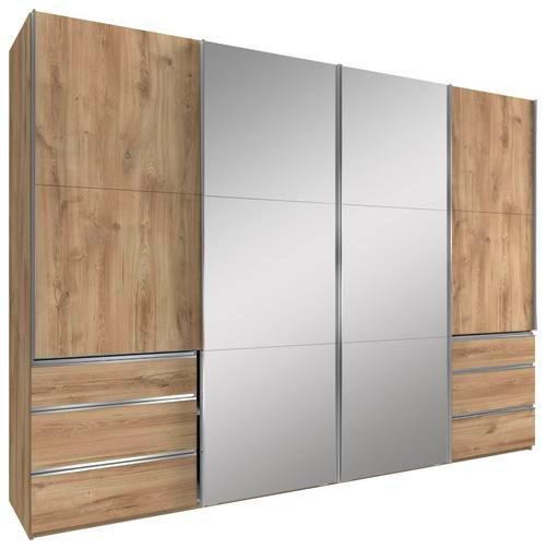 Schwebetürenschrank Mit Spiegel + Laden 300cm Level 36a, Eiche - Eichefarben, MODERN, Glas/Holzwerkstoff (300/216/65cm) - Livetastic