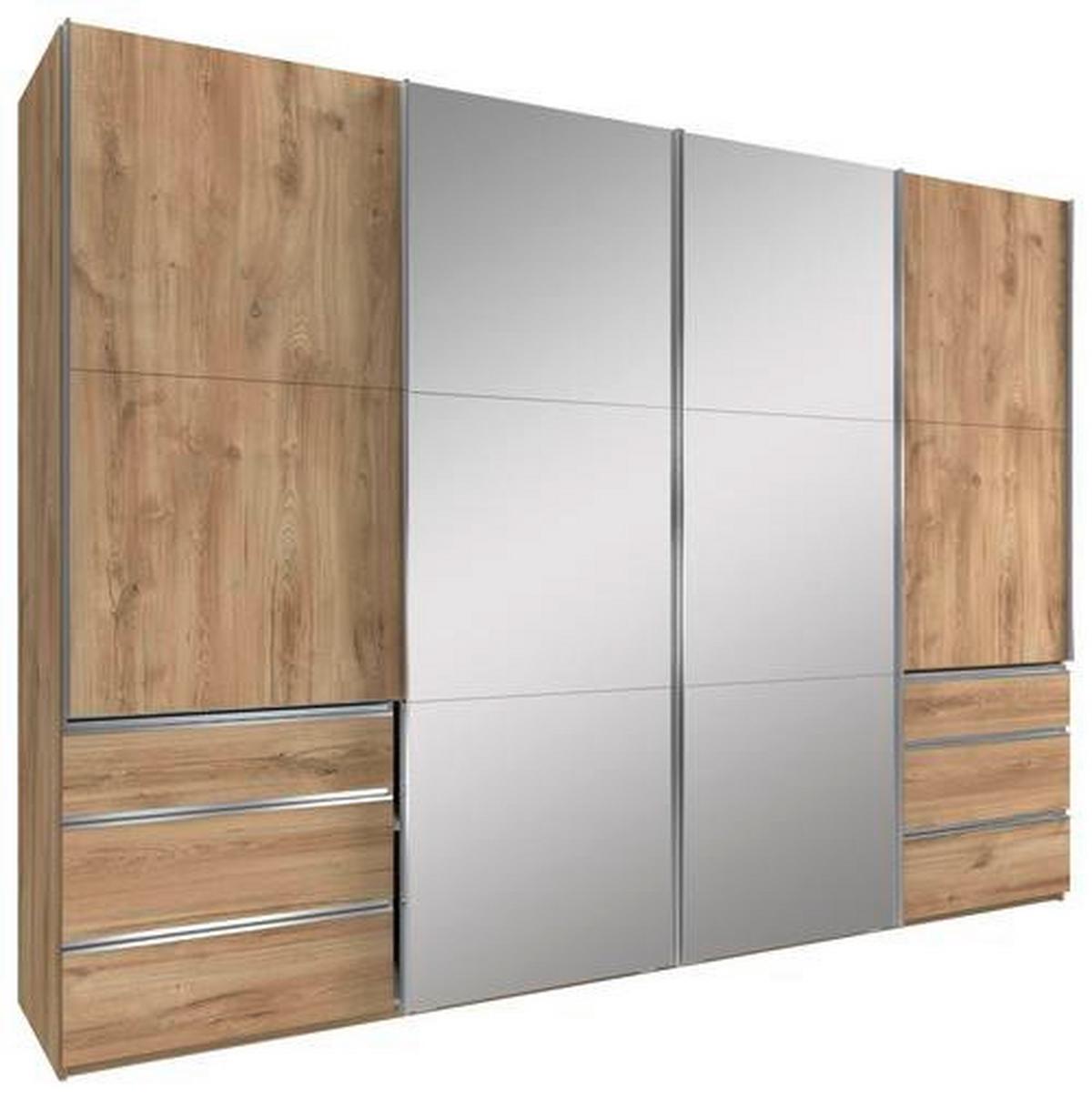 Schwebetürenschrank M. Spiegel + Laden 300cm Level 36a, Eiche - Eichefarben, MODERN, Glas/Holzwerkstoff (300/216/65cm) - Livetastic