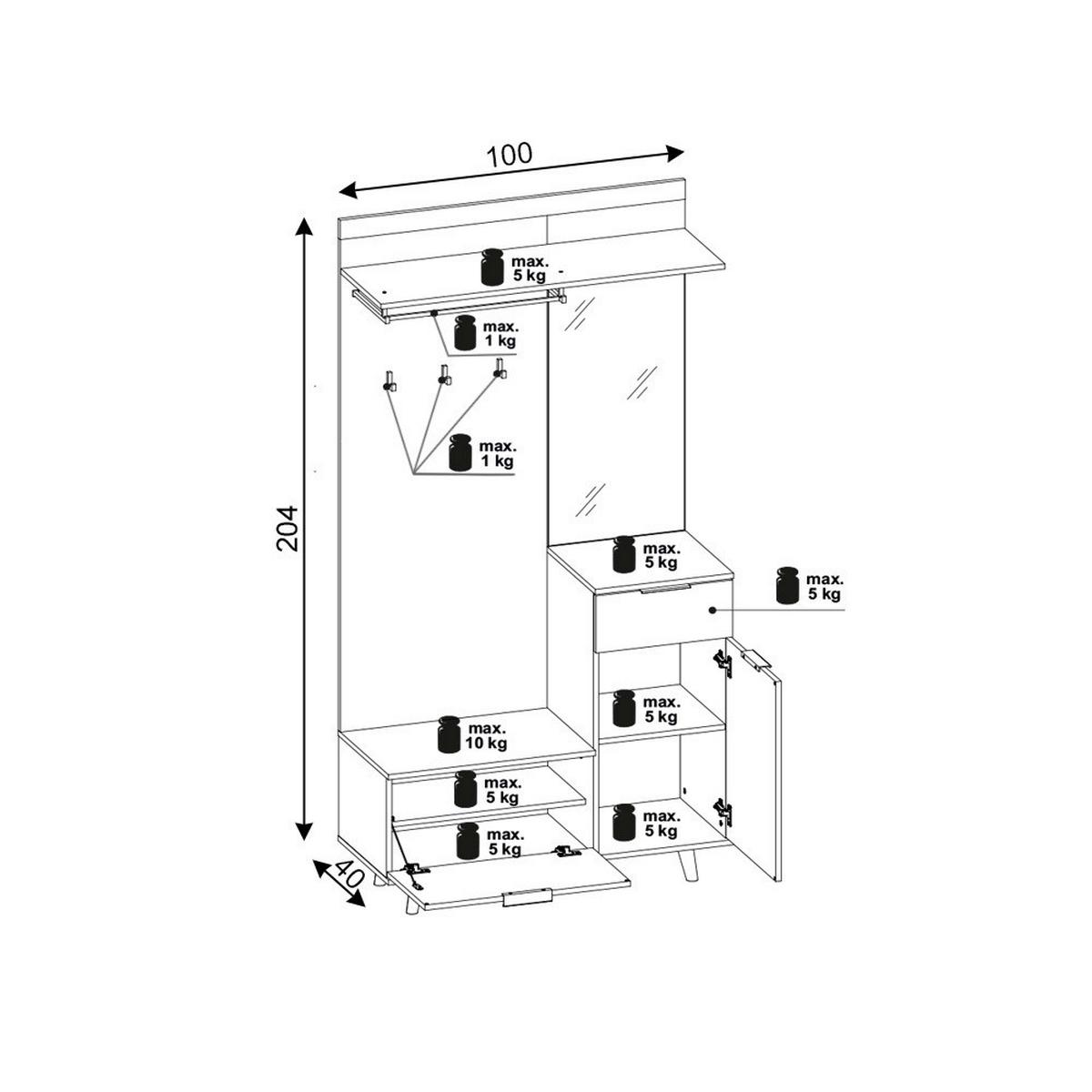 Predsieňový nábytok Amando 1, š: 100 cm, kašmírová - kašmírová, Konventionell, kompozitné drevo (100/204/40cm)