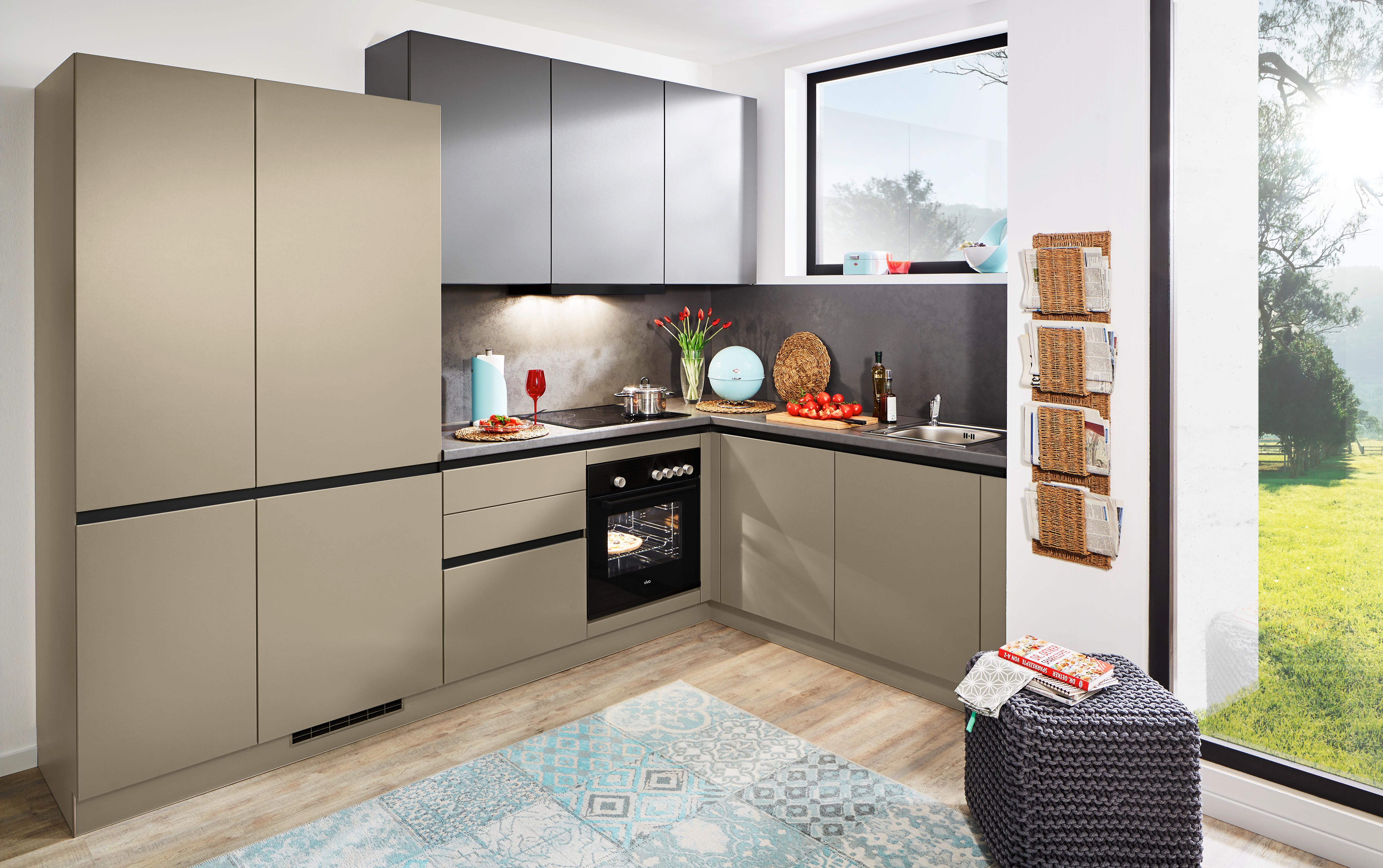 Rohová kuchyň WIN antracitová/krémová - černá/krémová, Moderní, kompozitní dřevo (290/185cm) - Express-Kuechen