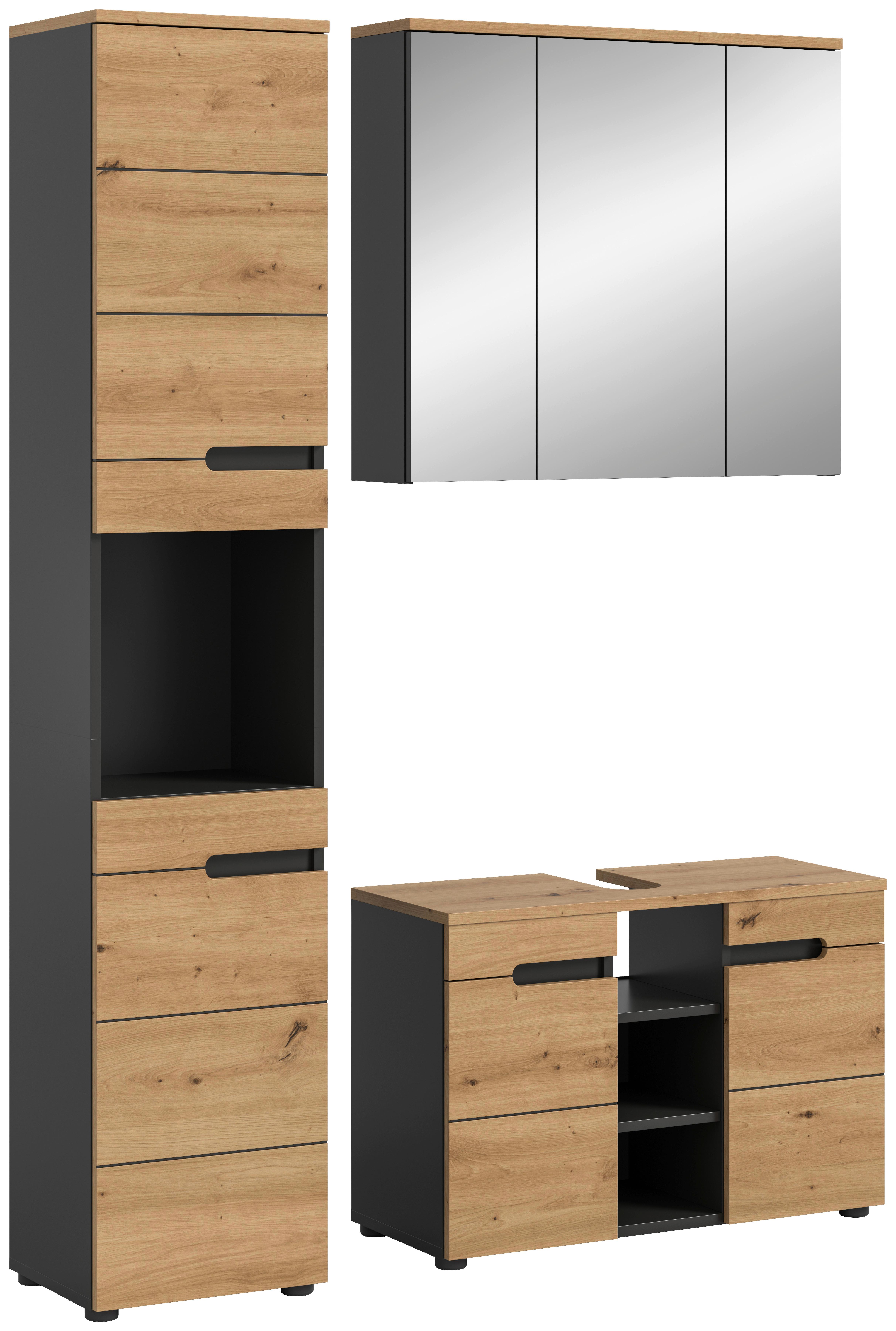 Badezimmer Canu Eiche Artisan Dekor B: 118 cm - Schwarz/Eiche Artisan, MODERN, Glas/Holzwerkstoff (118cm) - MID.YOU