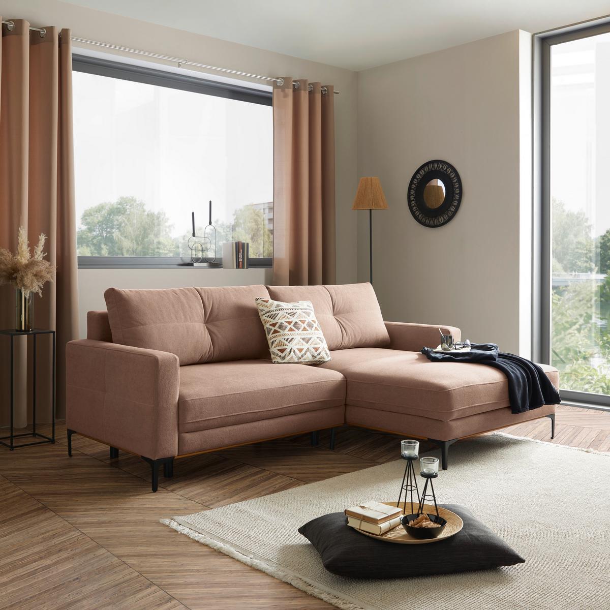 Rohová sedačka BERGAMO, pravá, růžová - růžová/černá, Moderní, kov/textil (238/162cm) - Ondega