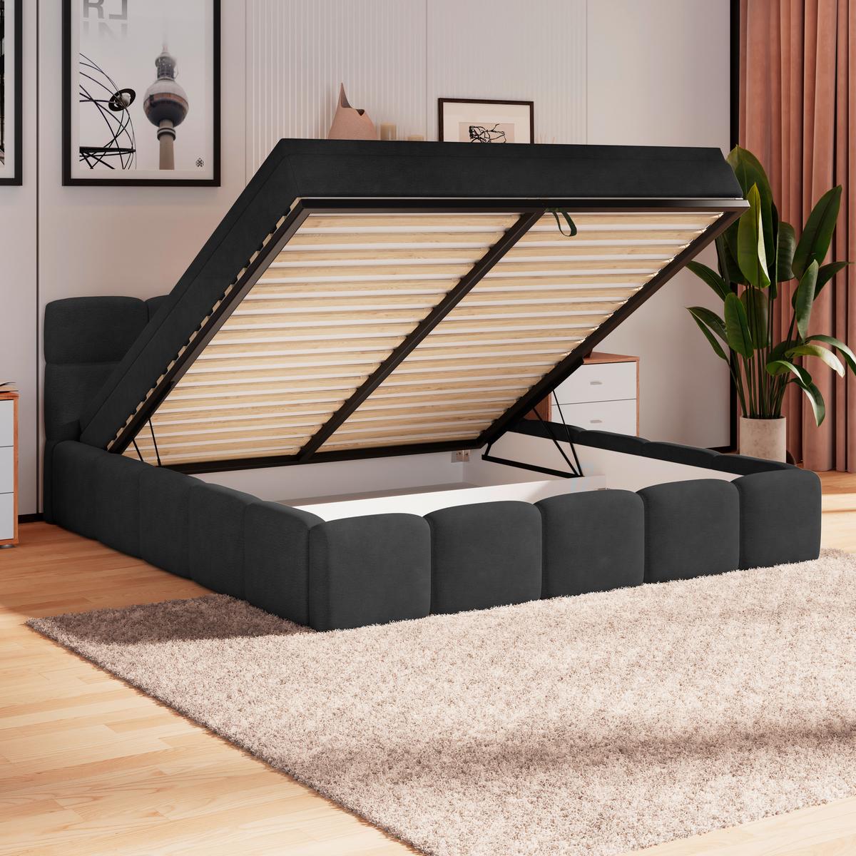 Polsterbett Noe Schwarz 180x200 cm - Schwarz, Trend, Textil/Metall (180/200cm)