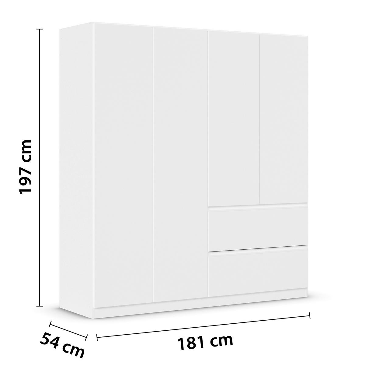 Drehtürenschrank Costa Weiß B: 181 cm - Weiß, MODERN, Holzwerkstoff (181/197/54cm) - Rauch Möbel