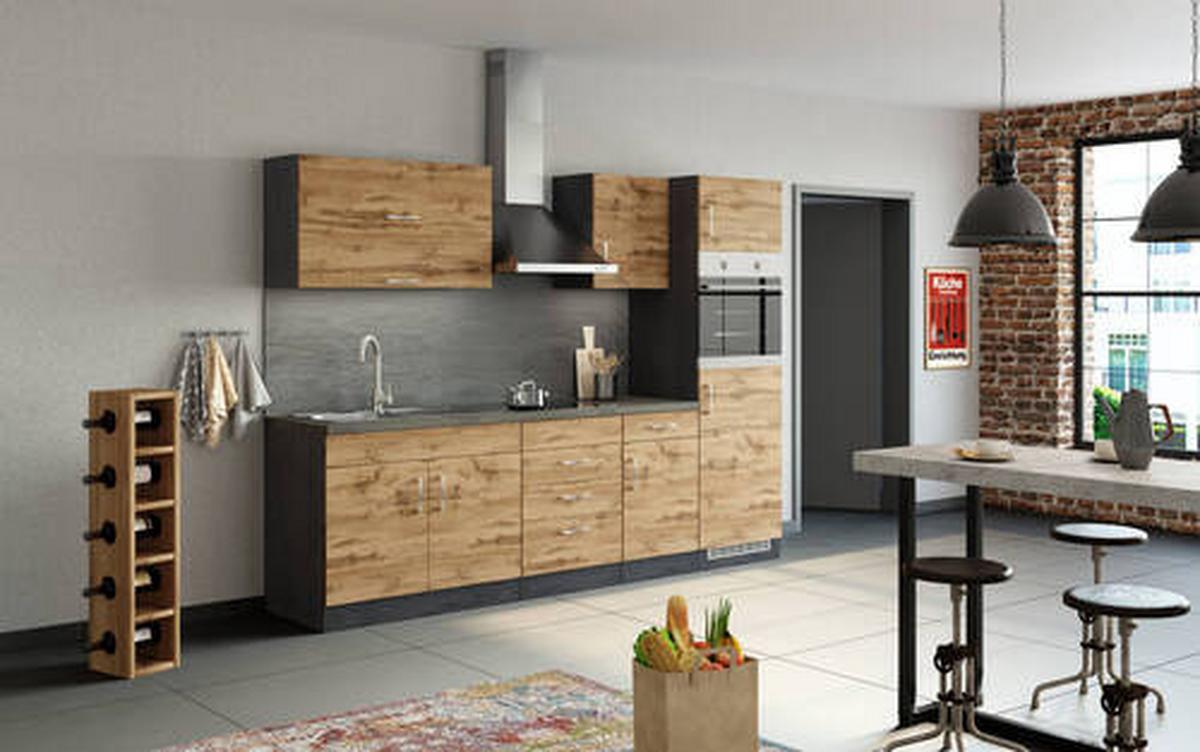 Küchenzeile Sorrento Mit Geräten B: 270 cm Eichefarben - Schieferfarben/Eiche Wotan, MODERN, Holzwerkstoff (270cm) - Held