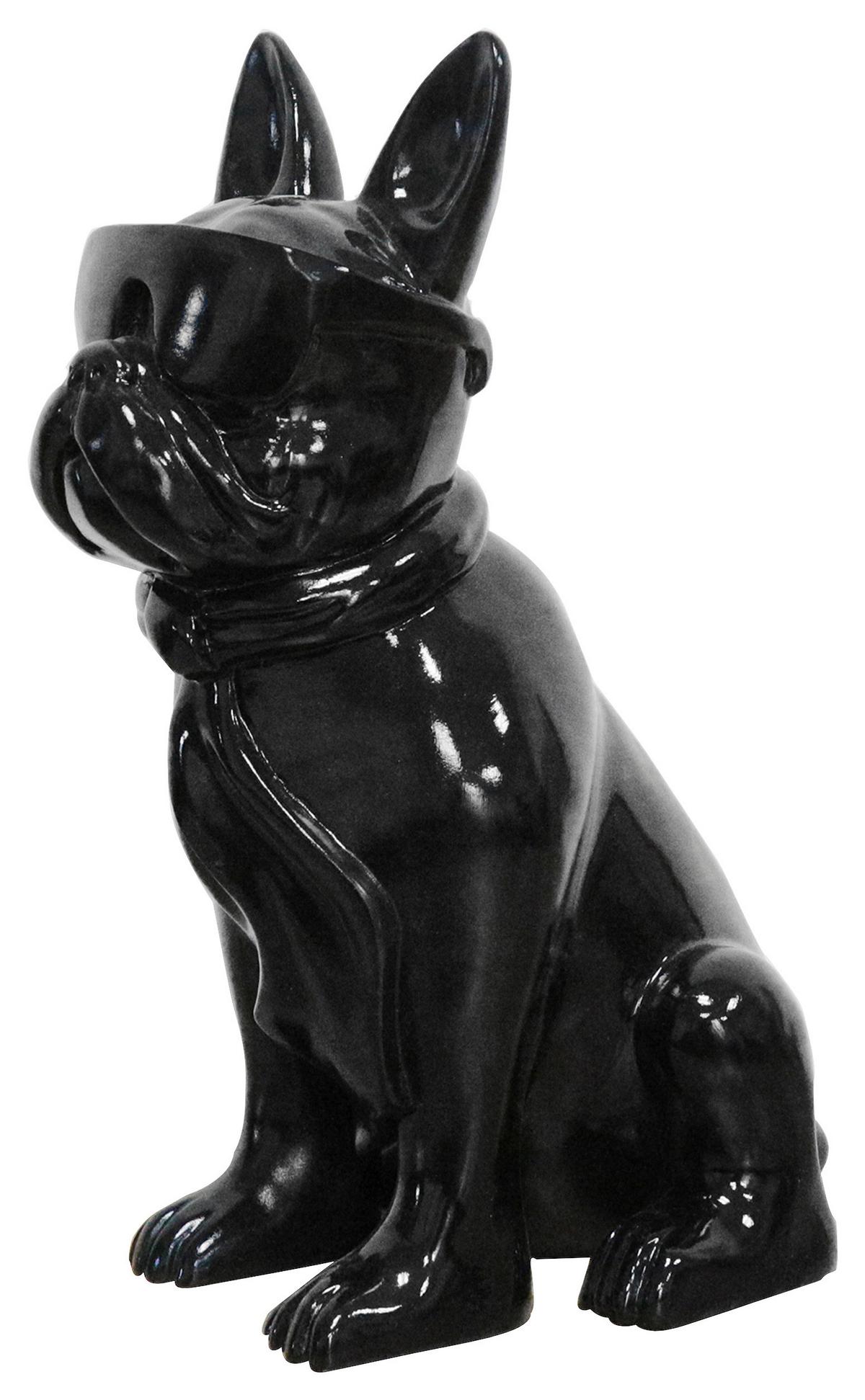 Skulptur Bulldog Schwarz, 27x37 cm - Schwarz, Trend, Naturmaterialien/Stein (27/37/19cm) - Kayoom