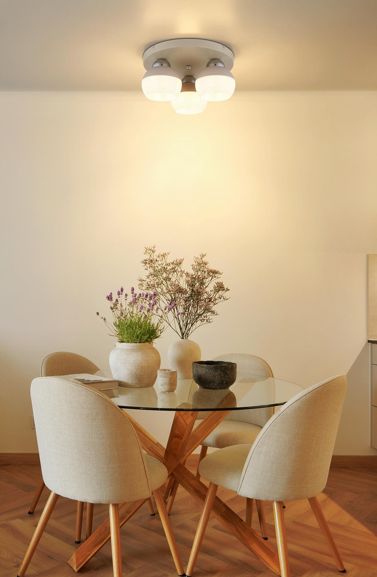 Deckenleuchte Exkl. 3xe27, 60w - Sandfarben/Opal, Design, Glas/Metall (31/15cm) - Globo