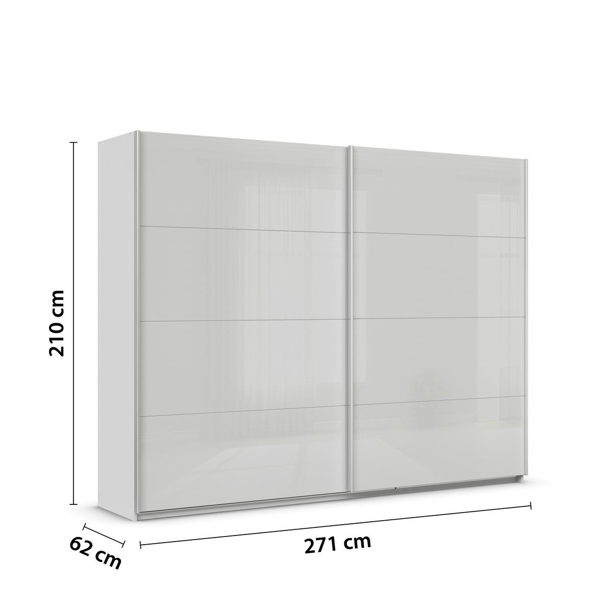 Tolóajtós Szekrény Feldkirch 271/210cm - világosszürke/magasfényű szürke, Modern, faalapú anyag/Üveg (271/210/62cm)