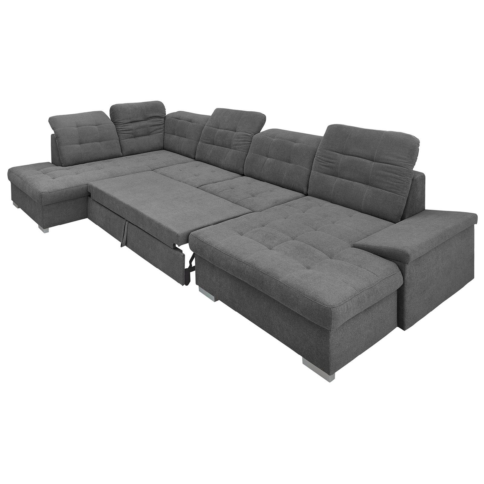 Wohnlandschaft Zira Mit Schlaffunktion Anthrazit - Chromfarben/Anthrazit, Design, Holz/Textil (169/330/212cm) - Livetastic