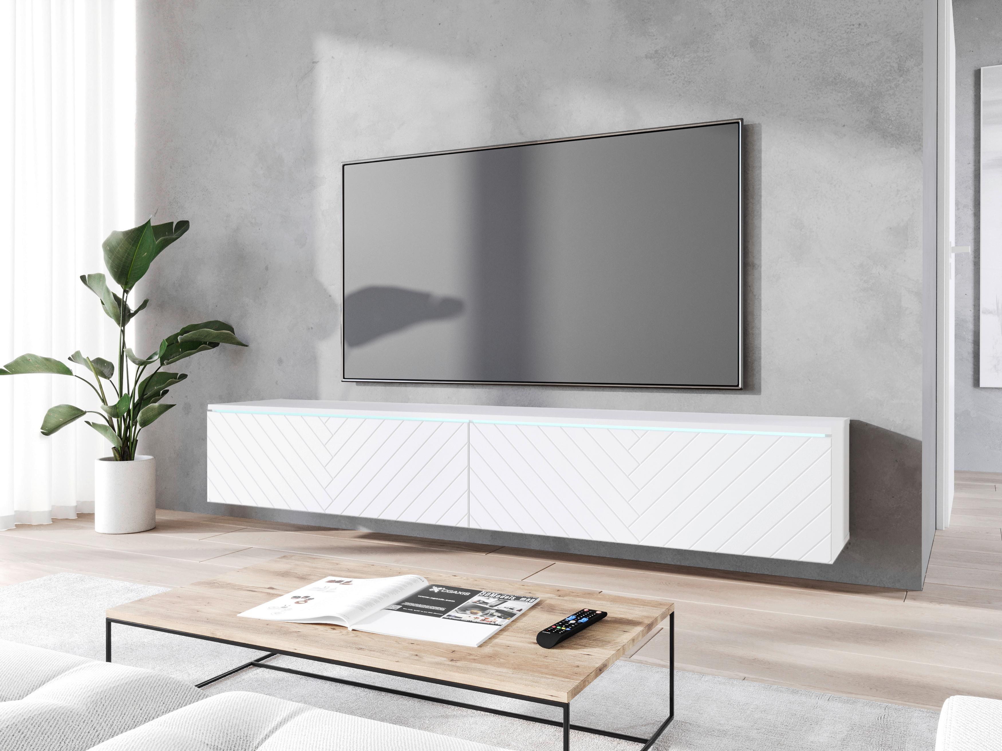 Nízka komoda s LED osvetlením 180cm - sivá/biela, Basics, kompozitné drevo/plast (180/30/33cm) - P & B