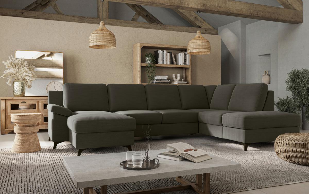 Wohnlandschaft Boom, Dunkelgrün 156x309x204 - Dunkelgrün/Schwarz, KONVENTIONELL, Textil (156/309/204cm) - Cotta