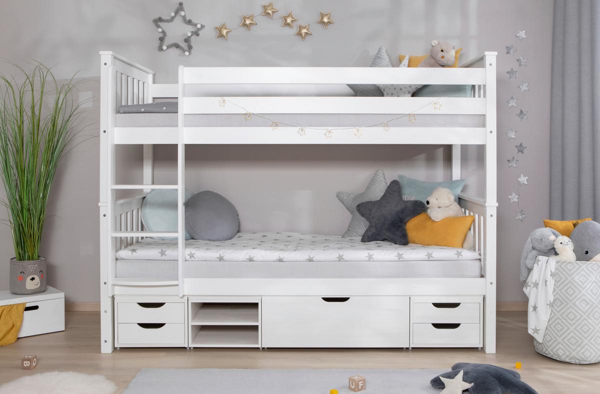Etagenbett Sammy Weiß Kiefer Massiv 90 Cm Mit Stauraum - Weiß, MODERN, Holz (90/200cm) - MID.YOU