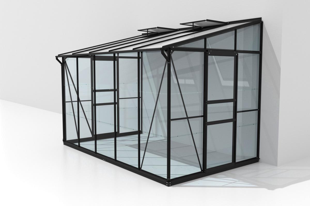 Anlehn-gewächshausbausatz Ida 6500 Esg/hkp, Schwarz - Schwarz, Basics, Glas/Kunststoff (324,3/220,8/201,4cm)