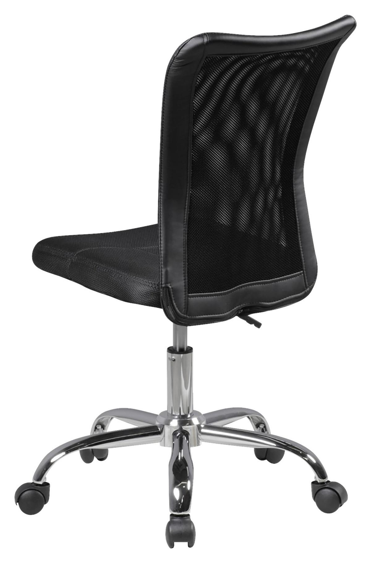 Jugenddrehstuhl Lukas Leder/Netz Schwarz Bis 60 Kg - Chromfarben/Schwarz, MODERN, Kunststoff/Textil (60/100/60cm) - MID.YOU