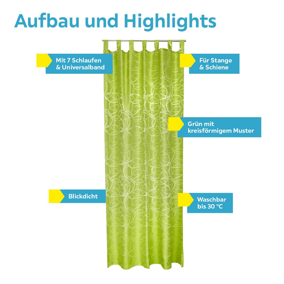 Vorhang mit Schlaufen und Band Linda 140x255 cm Grün - Grün, KONVENTIONELL, Textil (140/255cm) - Ondega