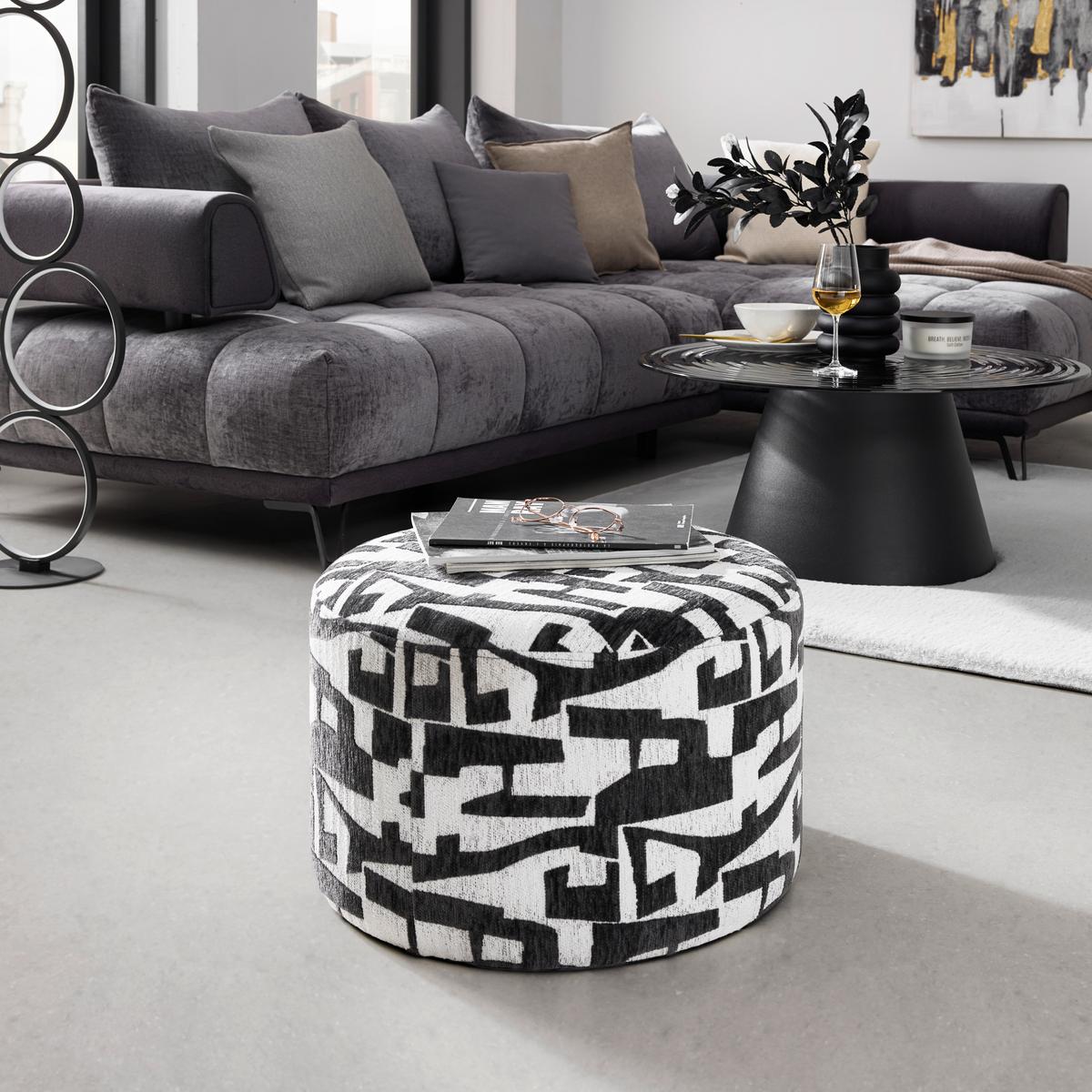 Taburet MILA, černo-bílá žinylka,do 120 kg - bílá/černá, Lifestyle, kompozitní dřevo/textil (52/33/52cm) - Mömax