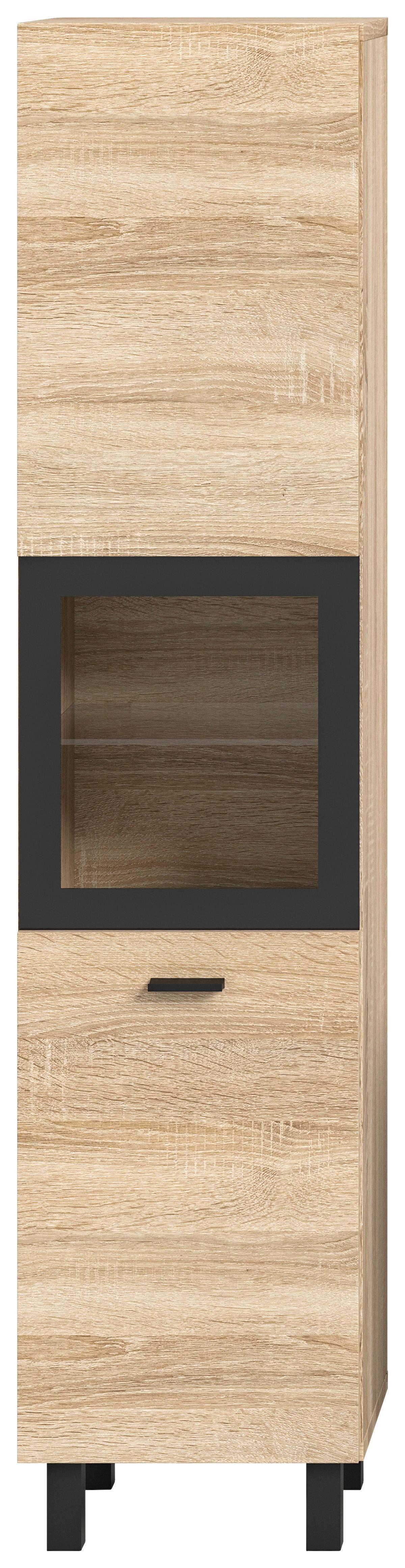 Midischrank Boston Sonoma Eiche Dekor B: 30 cm - Schwarz/Sonoma Eiche, MODERN, Glas/Holzwerkstoff (30/125/29cm) - MID.YOU