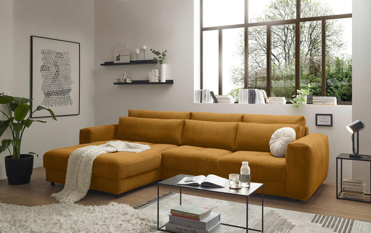 Ecksofa Barura 2s. Urc Gelb S: 194/333 Cm - Gelb/Schwarz, KONVENTIONELL, Holzwerkstoff/Textil (194/333cm) - MID.YOU