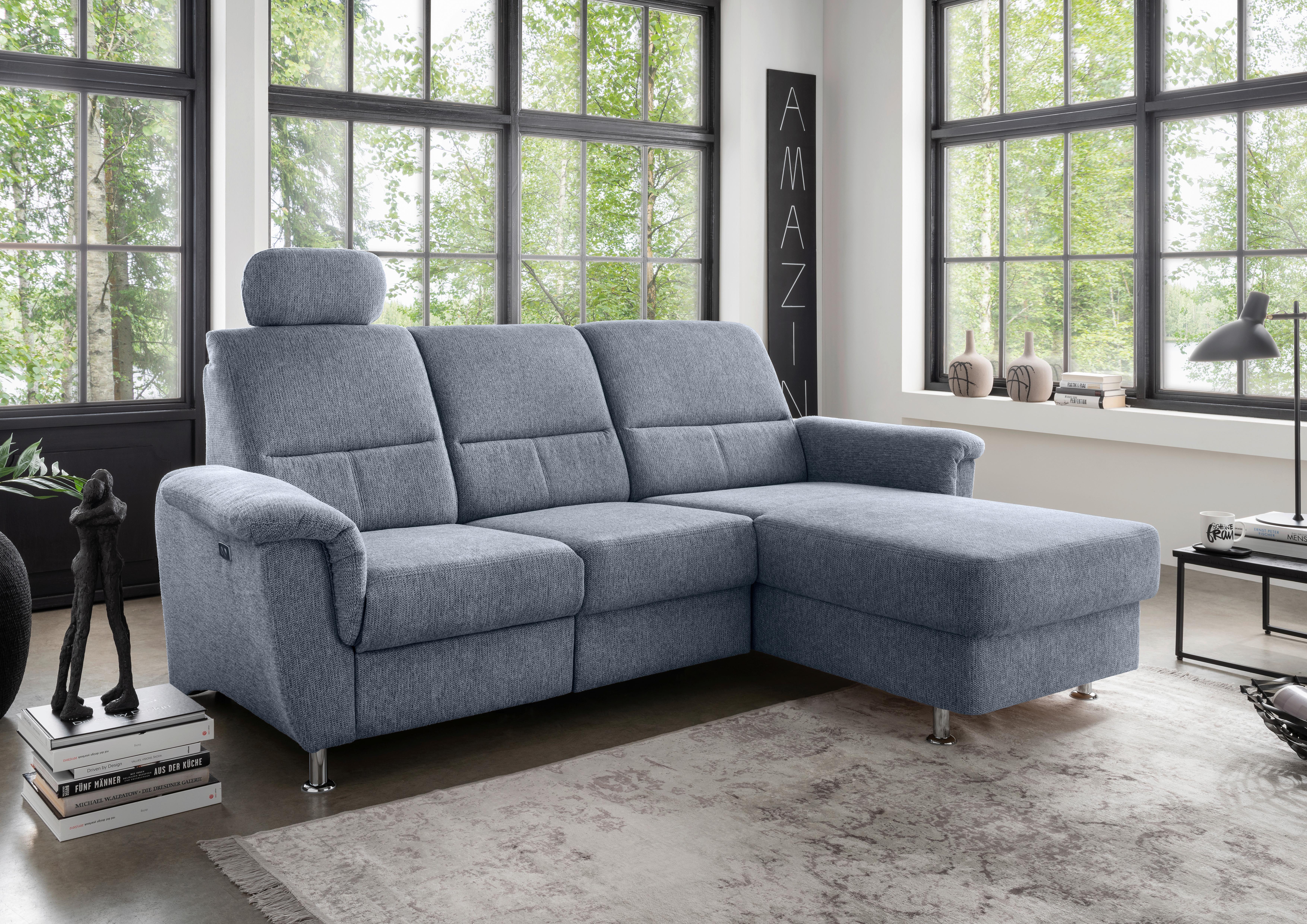 Ecksofa mit Relaxfunktion Parole Hellblau Chenille - Chromfarben/Hellblau, MODERN, Textil (231/165cm) - Livetastic