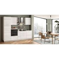 Küchenzeile Olimpia Mit Kühlschrank 270 cm Weiß - Eukalyptusholzfarben/Alufarben, LIFESTYLE, Holzwerkstoff/Kunststoff (270cm) - MID.YOU