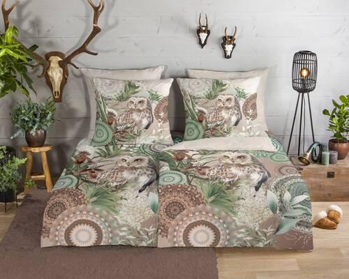 Wendebettwäsche Kirja Braun Grün Beige 155x220 cm - Beige/Braun, Design, Textil (155/220cm)