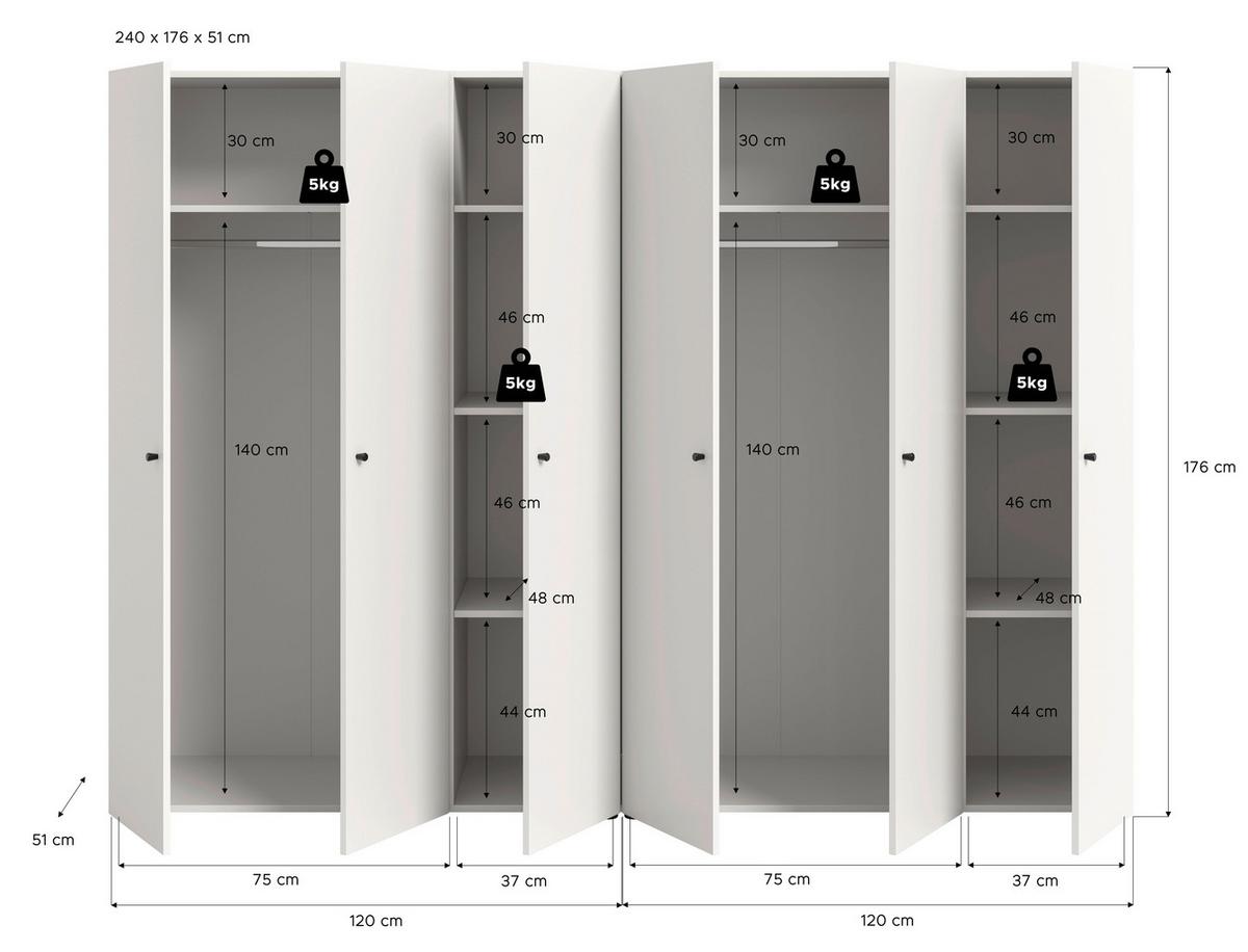 Drehtürenschrank Darwin, Weiß B: 240 Cm - Weiß, MODERN, Holzwerkstoff (240/176/51cm) - MID.YOU