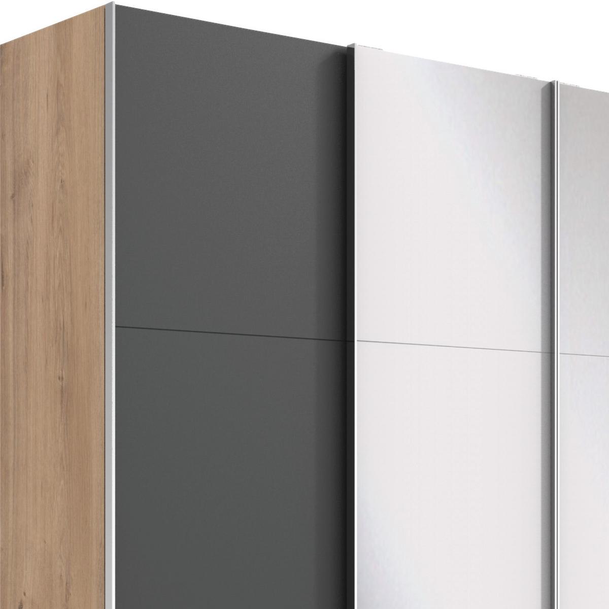 Schwebetürenschrank M. Spiegel 350cm Level 36a, Graphit/eiche - Eichefarben/Graphitfarben, Basics, Glas/Holzwerkstoff (350/216/65cm) - MID.YOU