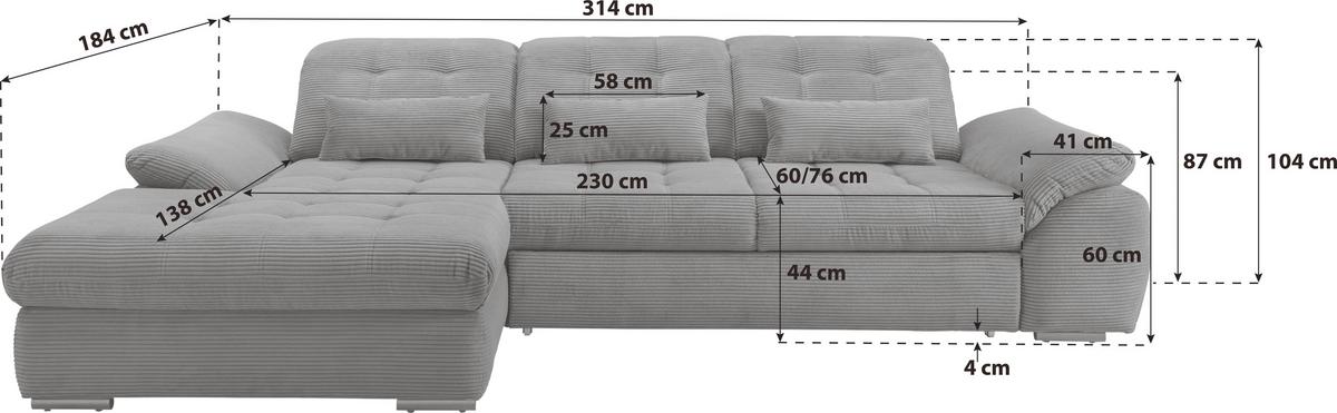 Ecksofa Mit Bettkasten Rigatti Hellblau S: 184x314 Cm - Chromfarben/Anthrazit, MODERN, Textil (184/314cm) - Livetastic