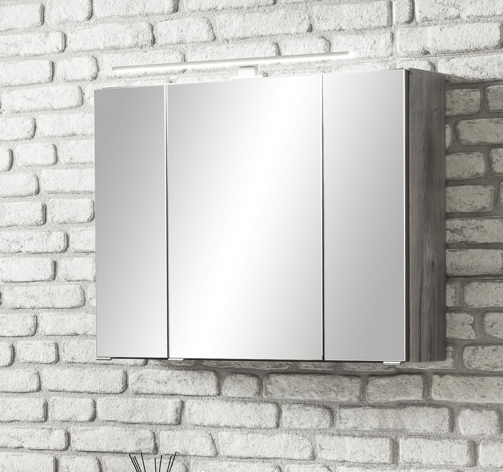 Eichefarbener Spiegelschrank mit drei Türen