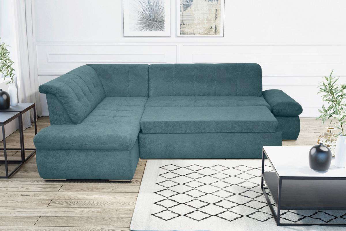 Ecksofa mit Schlaffunktion Moric Petrol Mikrofaser - Chromfarben/Petrol, KONVENTIONELL, Textil (216/273cm) - MID.YOU