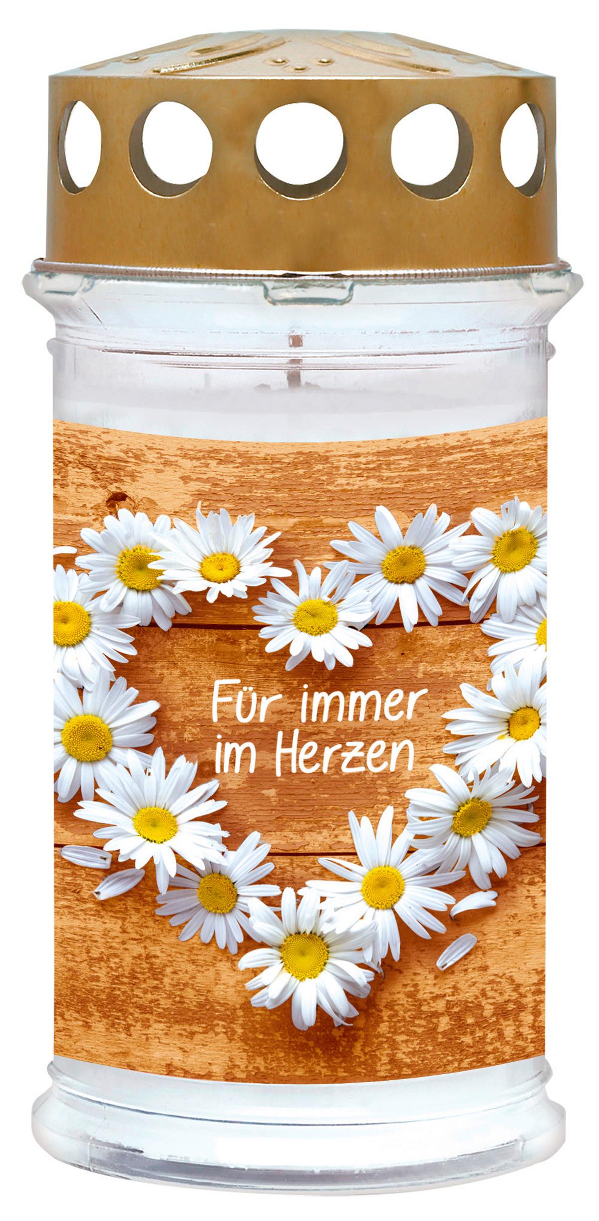Grabkerze Herzblüte - Goldfarben/Weiß, Basics (7,7/18/7,7cm)
