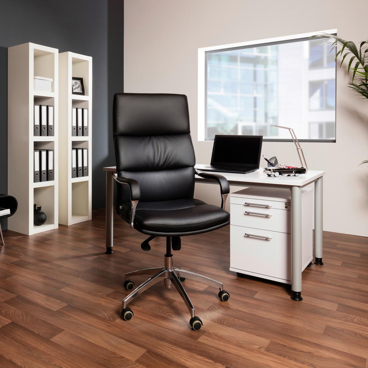 Chefsessel Brunello 20 Schwarz - Silberfarben/Schwarz, MODERN, Kunststoff/Textil (61/134/49cm) - MID.YOU